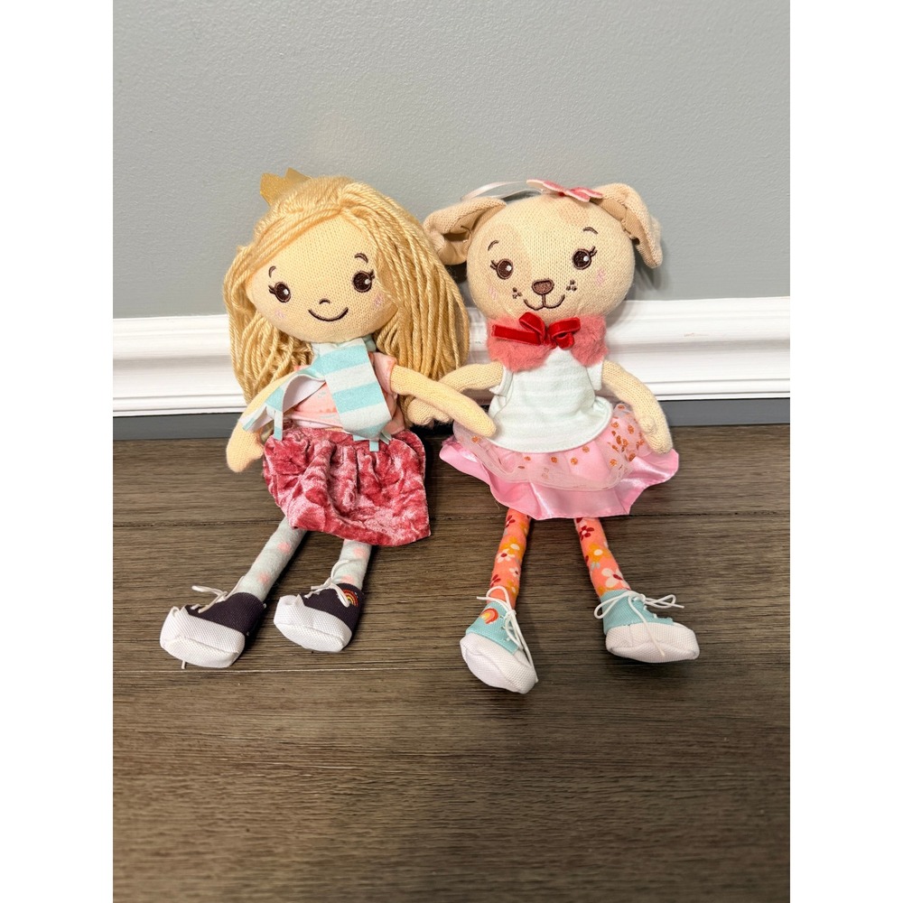 Sunny Days Entertainment Knit Plush Doll Set Princess and Puppy‎ Ballerina 12"